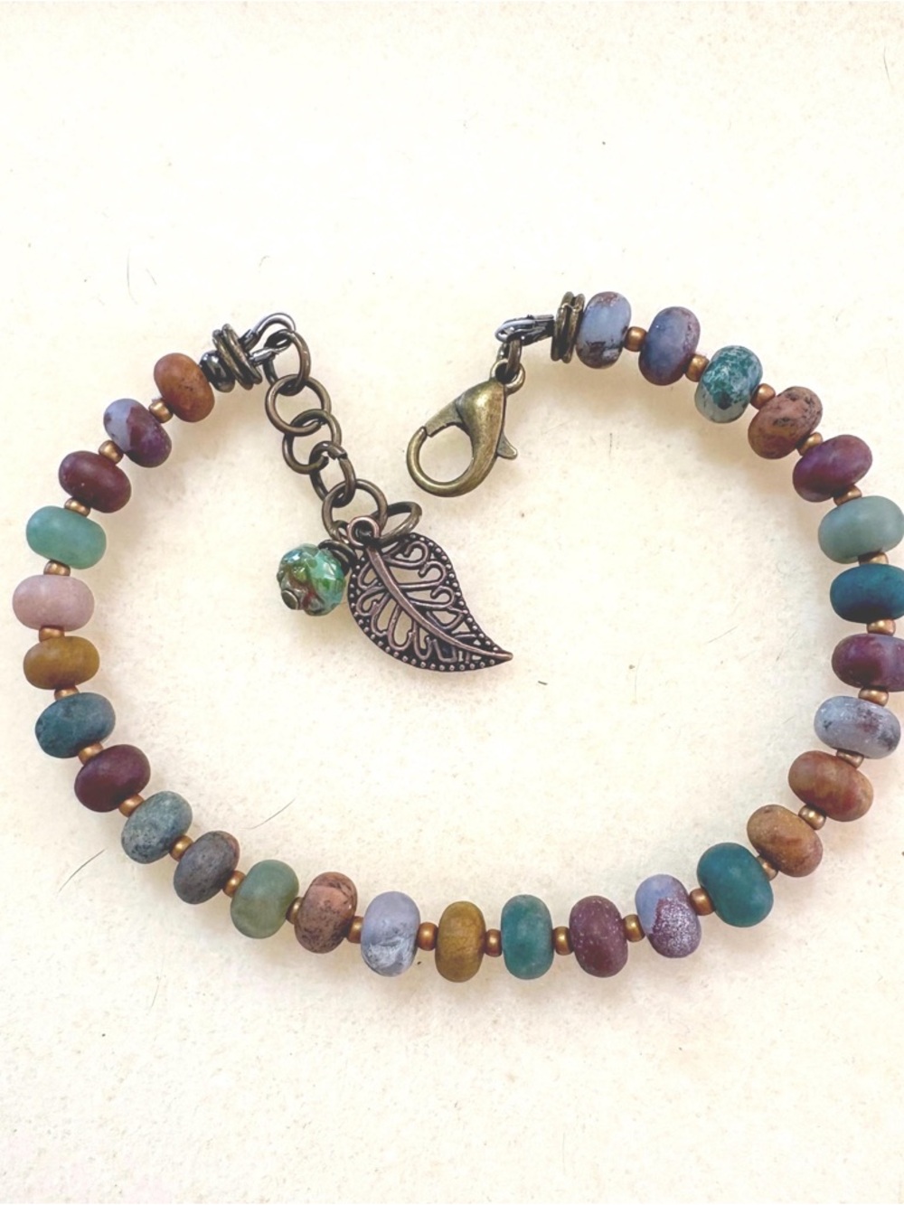 Multicolor Beaded Bracelet with Leaf Charm